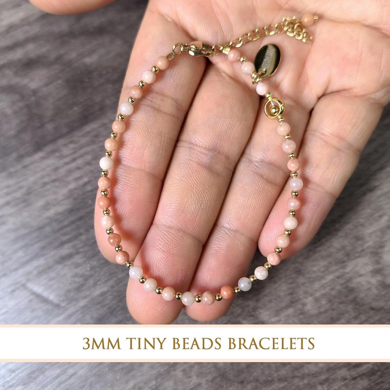 Morchic 3mm Tiny Beads Natural Gemstone Bracelet for Women, Adjustable 7.1" Energy Gem Charm Jewelry, Dainty Handmade Birthday Gift - Image 5